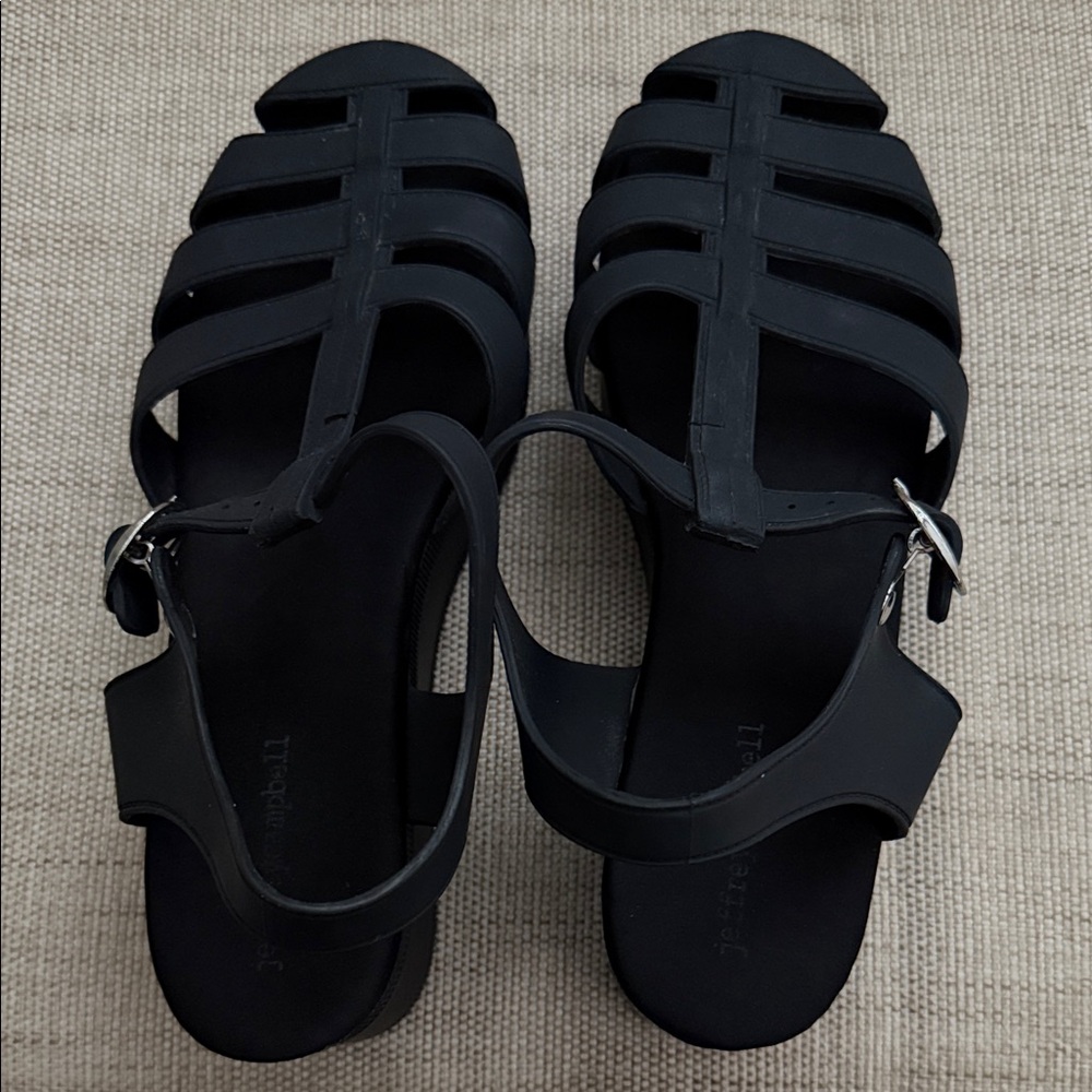 Jeffrey Campbell Candied Black Matte Chunky Platform Sturdy T-Strap Fisherman - Picture 15 of 16